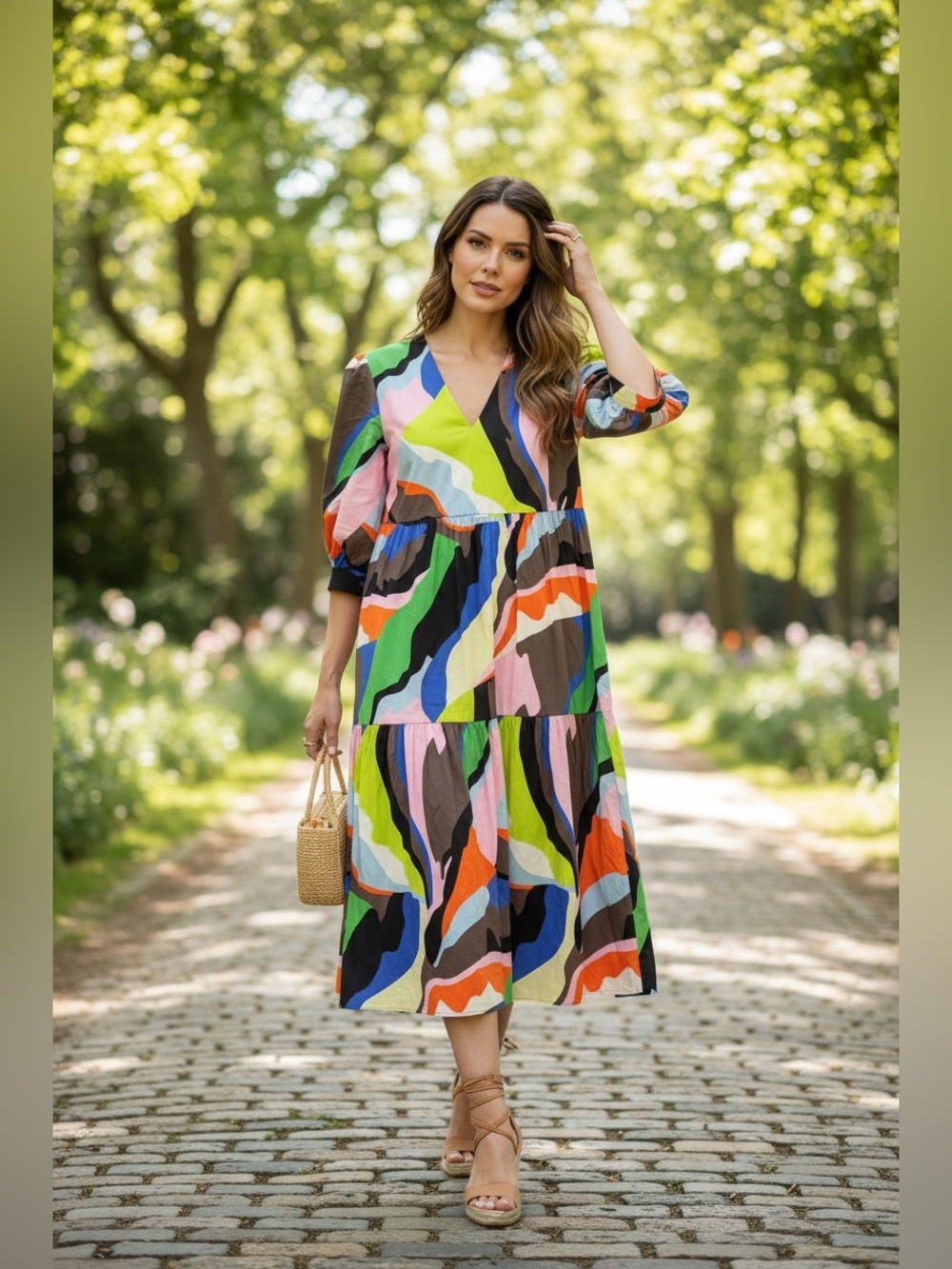 CROSBY by Mollie Burch Brawley Multicolor Abstract Print Midi Dress, Size XL